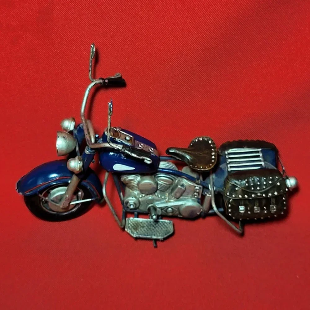 Vintage Motorcycle Custom Blue Metal Model